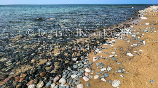 Rocks lining the shore of Lake Superior, digital Grand Marais