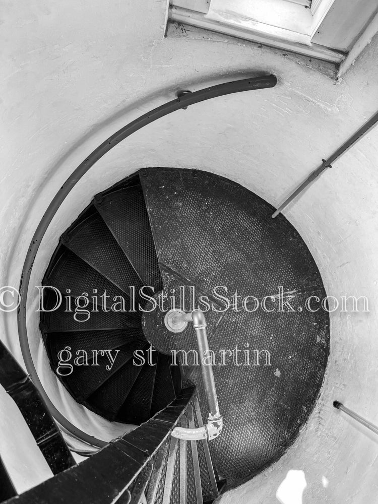 Monochrome Spiral Staircase, digital crisp point