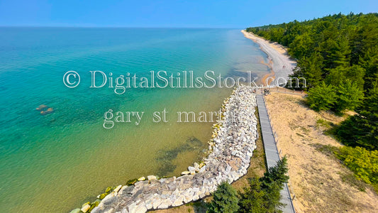 Looking down at the rocky coastline of Crisp Point Beach, digital Crisp Point