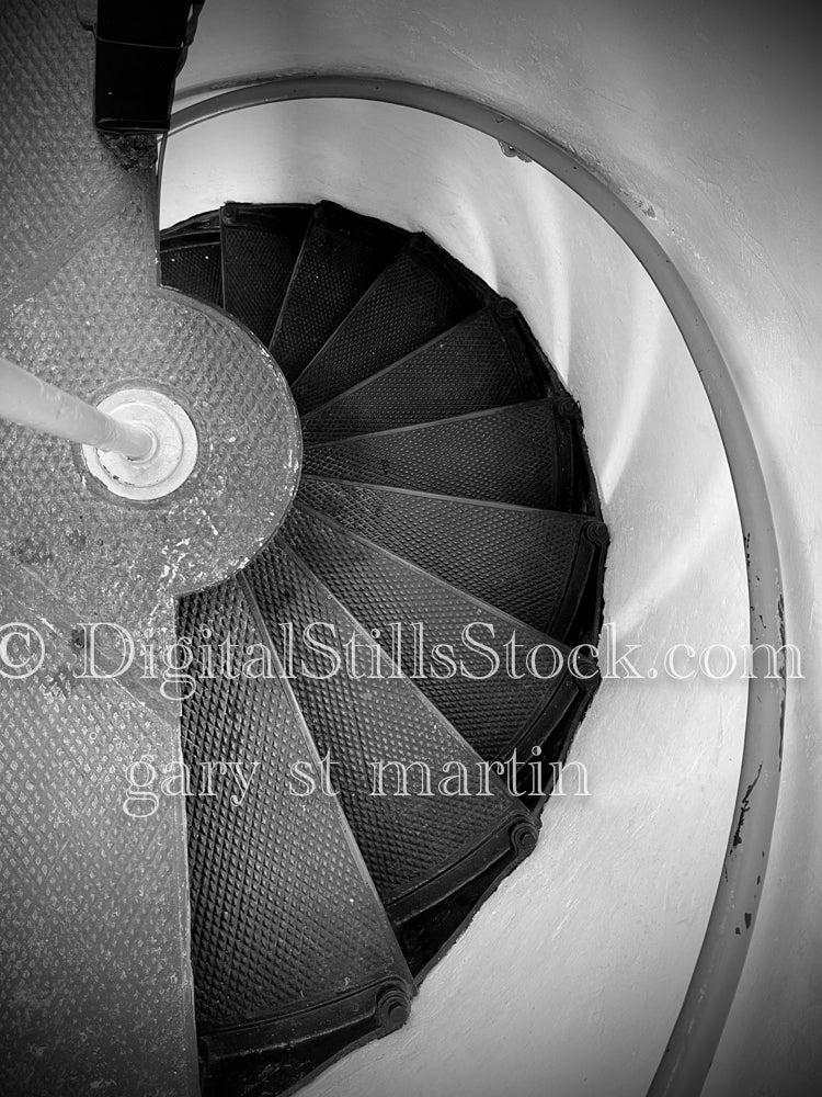 Descending the Lighthouse in black and white, digital crisp point