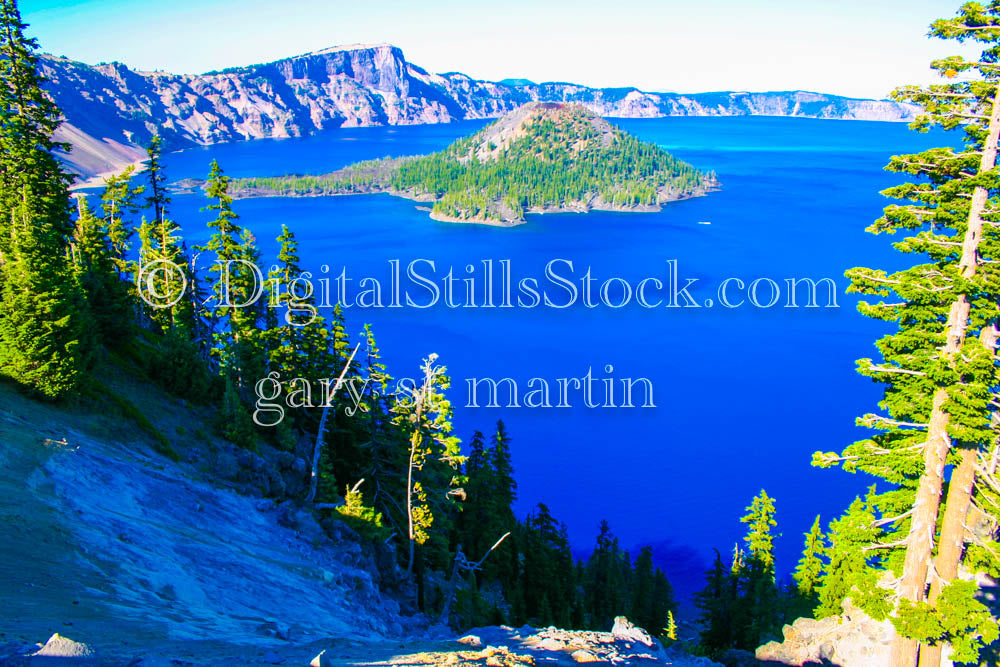 View into Crater Lake, Wizard Island Background, Digital, Oregon