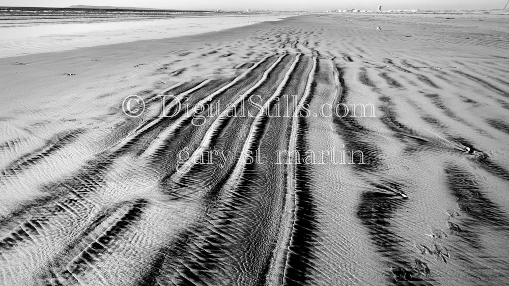 Monochrome lines in the sand, digital sunset