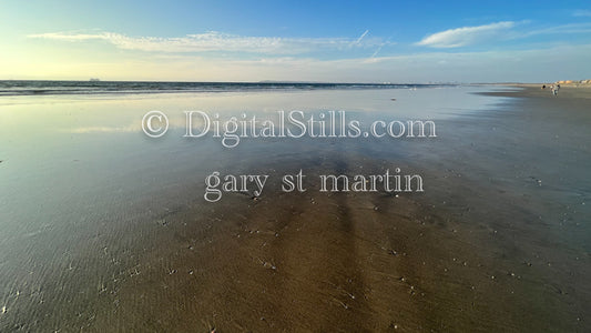 Wide angle of the smooth sand, digital sunset