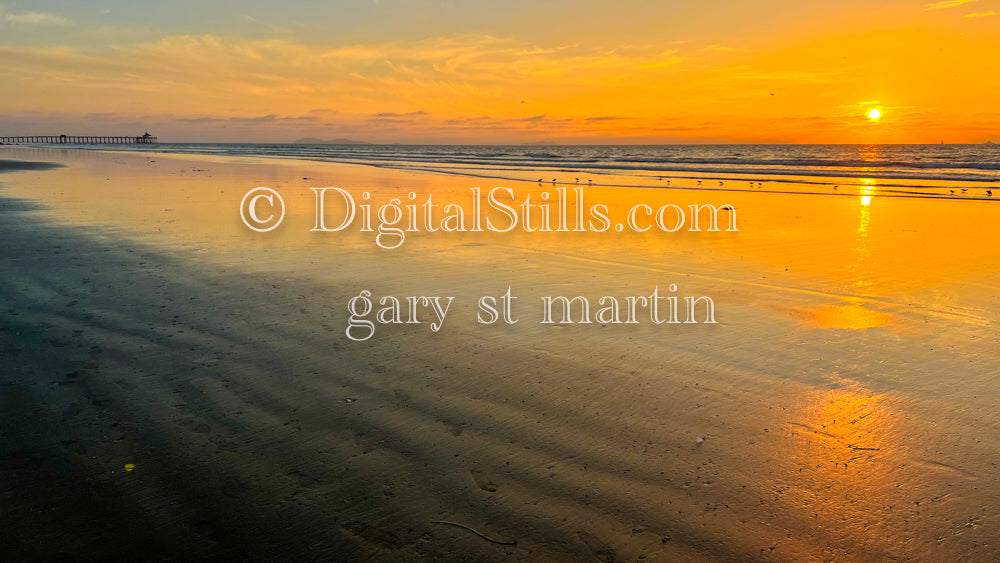 Long path on the beach, digital sunset