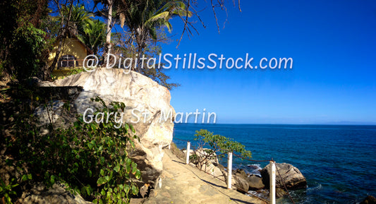 Yellow House on Rock offset Ocean, Digital, Yelapa, Mexico