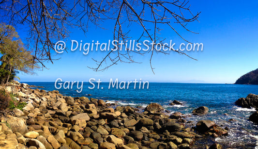 Rocky Outcrop view of the Ocean, Wide View, Yelapa, Mexico, digital