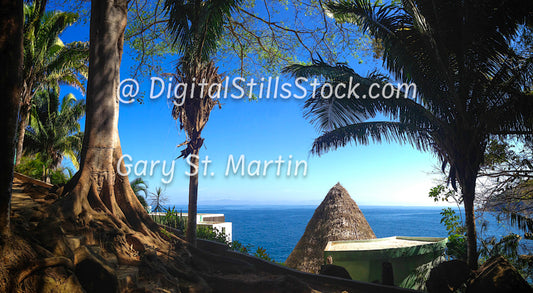 View over Thatched Roof into Ocean, Yelapa, Mexico, digital