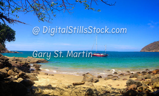 Multicolored Ocean with Sailboat, Yelapa, Mexico, digital