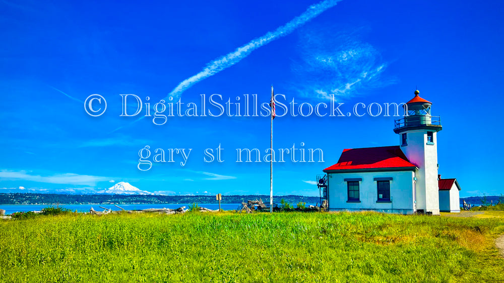 A Lighthouse against a vibrant blue sky  - Vashon Island, digital Vashon Island