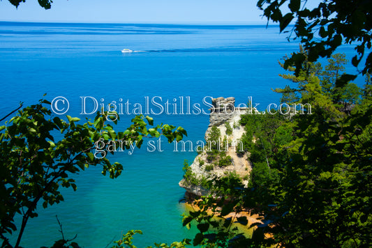 Wide view of Miner's Castle along Lake Superior, digital Munising