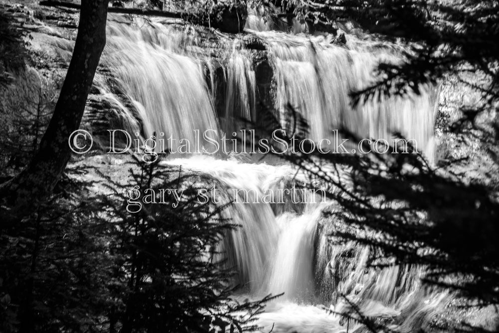 Up close with the smooth water of Sable Falls in Black and White, digital Grand marais