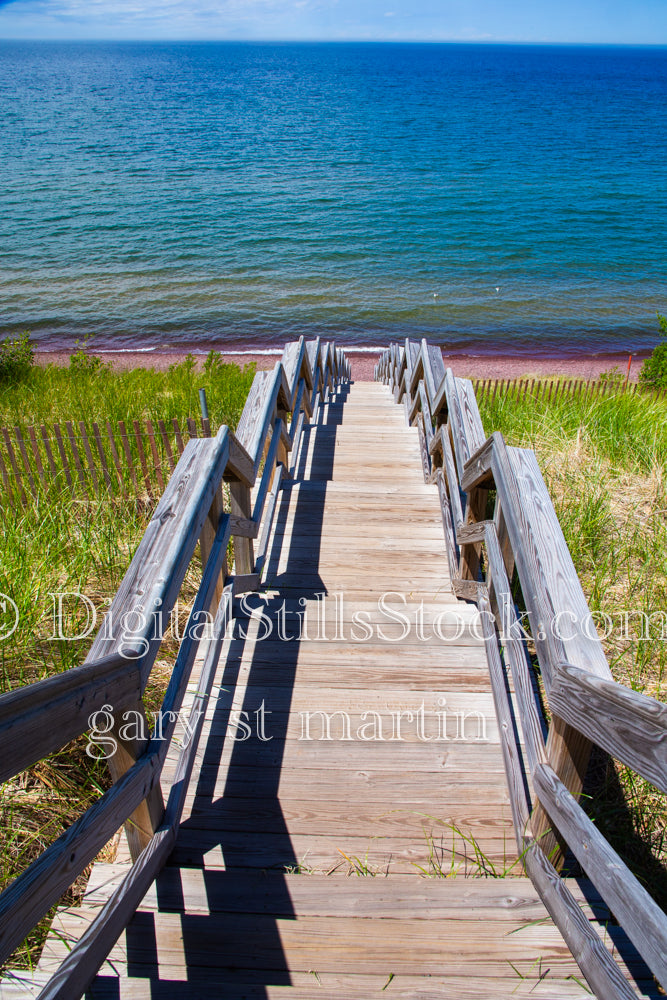 Stairs leading down to the lake in Copper Harbor, digital Copper Harbor