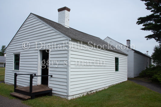 A Group of white buildings at Fort Wilkins, digital Copper Harbor