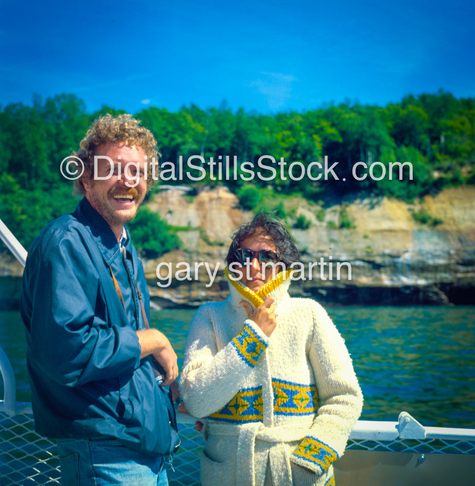 Judd and Denise, on a boat on Lake Superior, Munising Mi, Analog, Color, Portraits, Groups