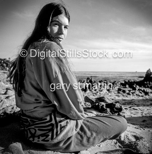 Caroline Along The Sand, Newport Beach, CA, analog, black & white, portrait