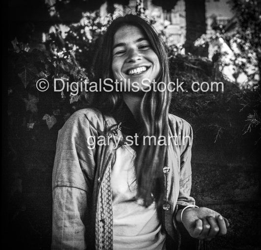 Caroline Laughing in San Francisco, CA,  analog, black & white, portrait