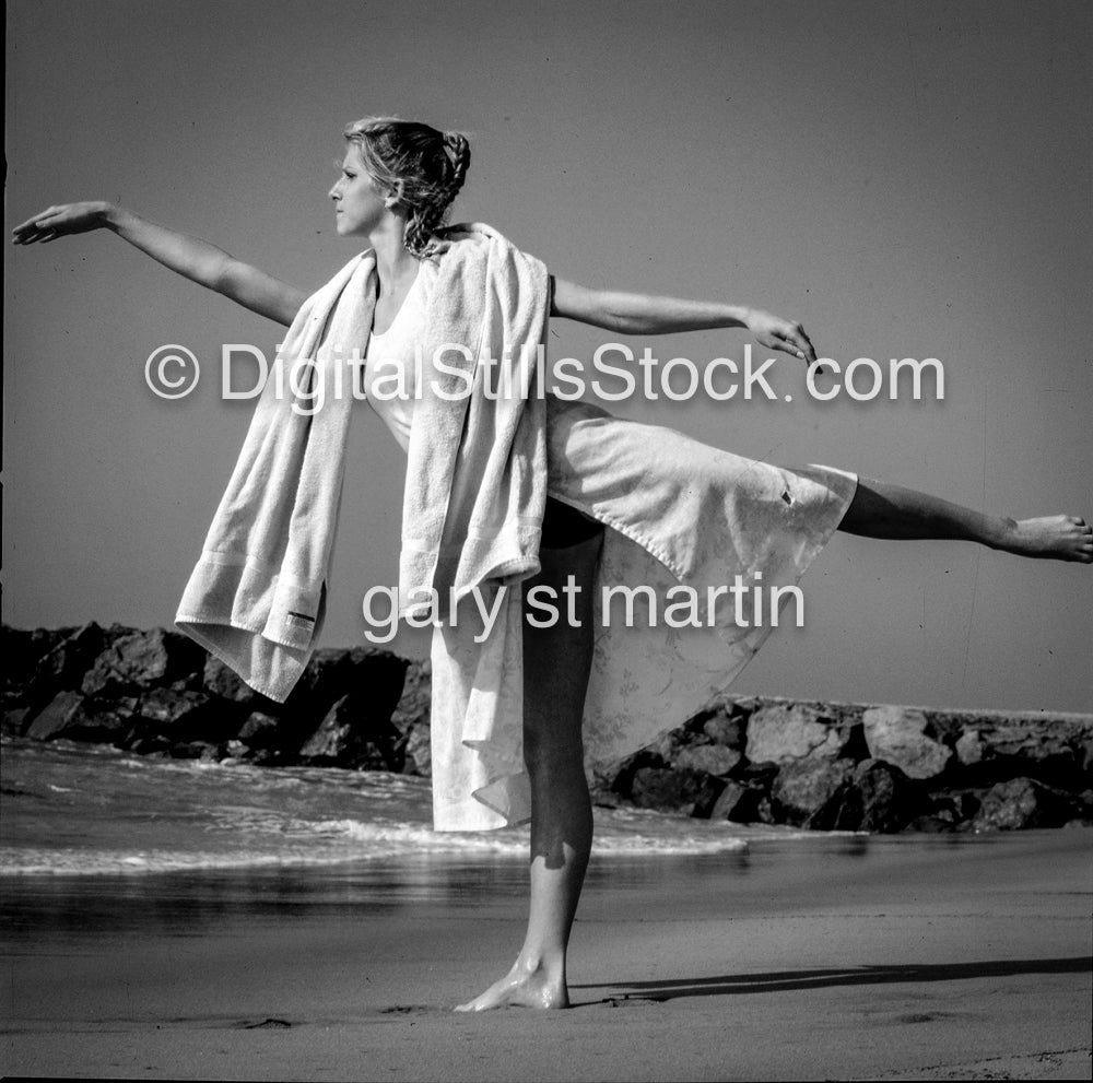  She stands along the shoreline on one leg, Analog, Black & White, Portraits Men