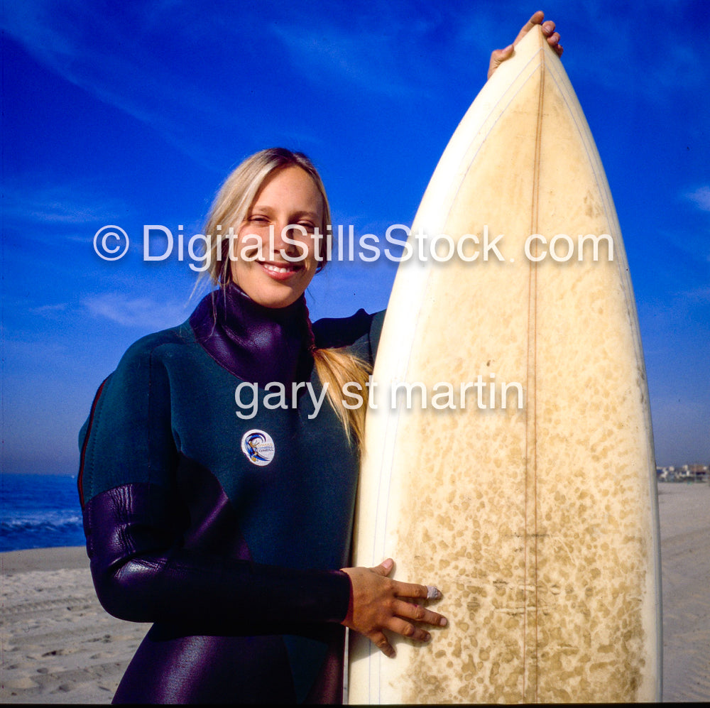 Sunflower Posing With Her Surfboard, Newport Beach, CA, Analog, Color, Portraits, Women