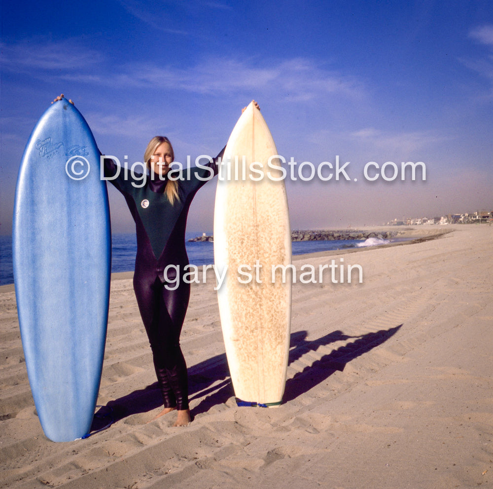 Sunflower, Posing  With Her Surfboards, Newport Beach, CA, Analog, Color, Portraits, Women