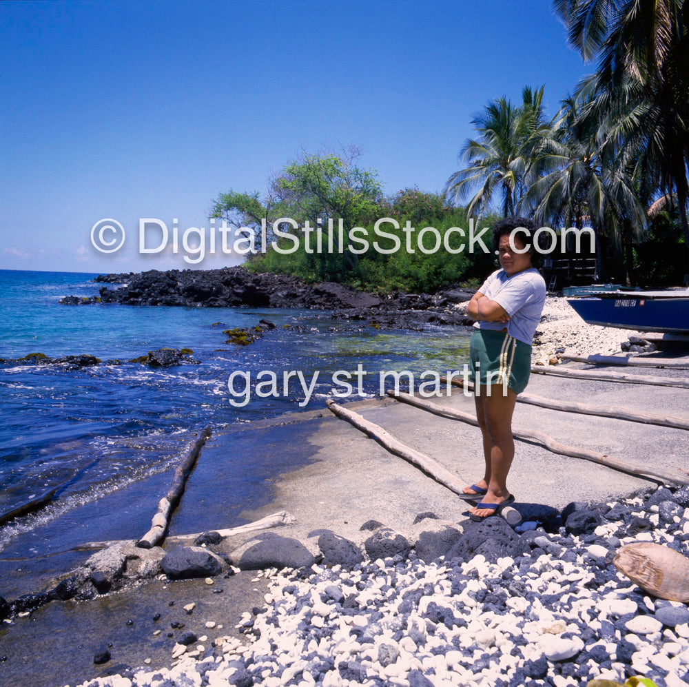 Local Hawaiian lady standing along the shore, The Big Island, Hi, Analog, Color, Portraits, Women
