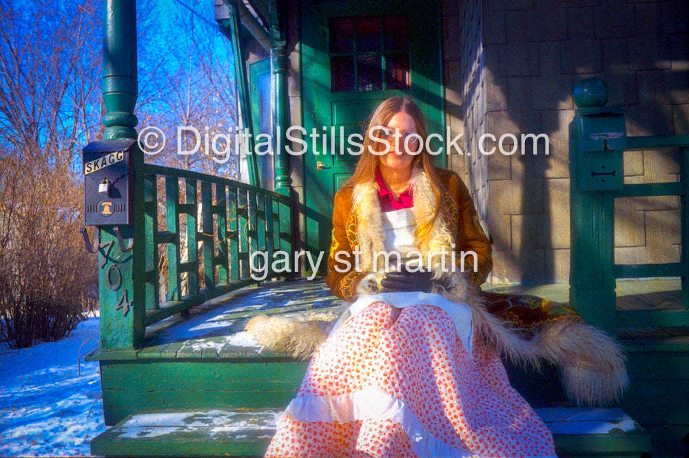 Diana, on the steps, sitting, Green Bay, Wi, Analog, Color, Portraits, Women