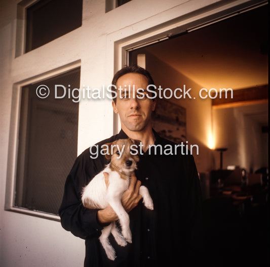Kevin Miller, holding a dog, San Diego, CA, analog, color, portraits, men