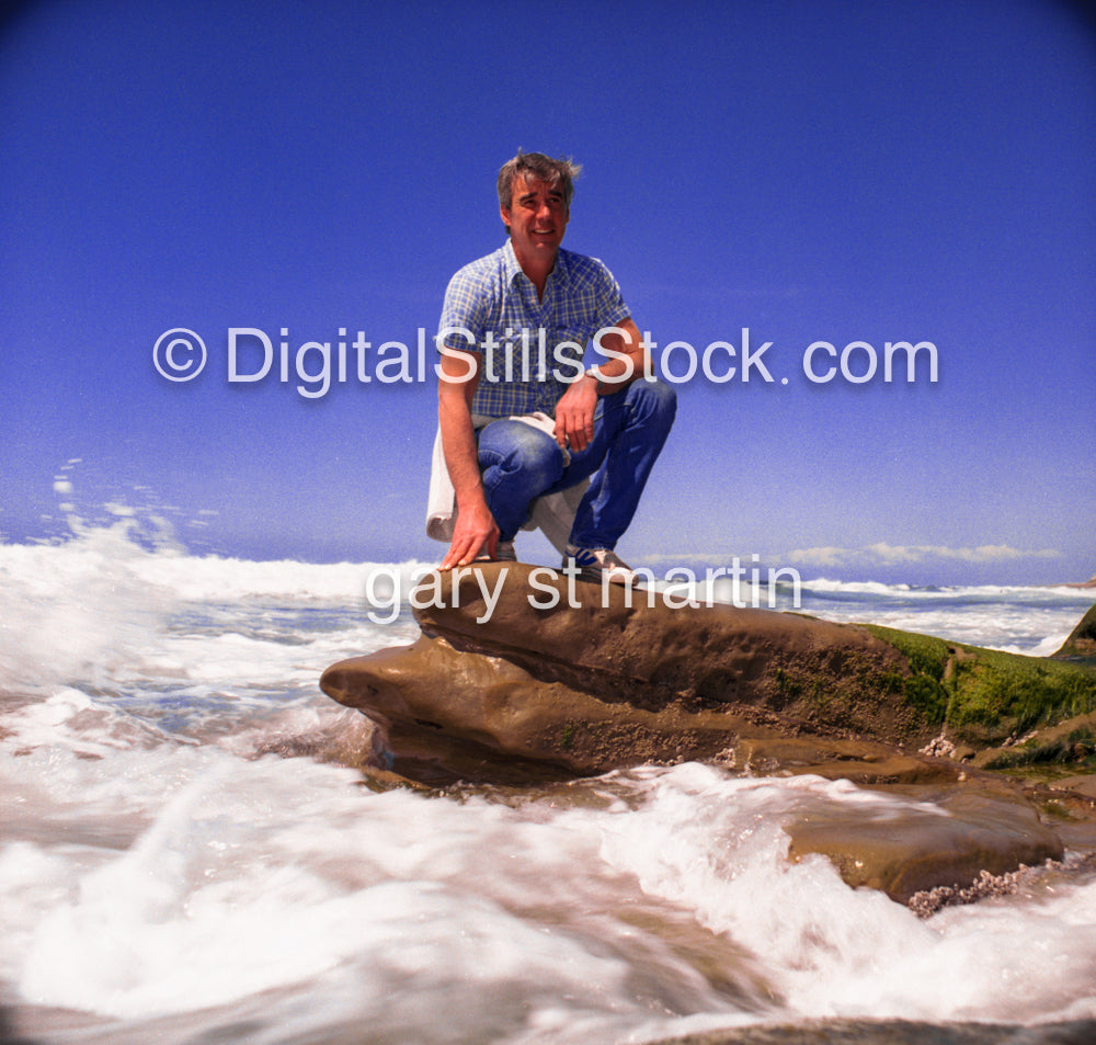 John Whittingham at the beach, La Jolla, CA, analog, color, portraits, men