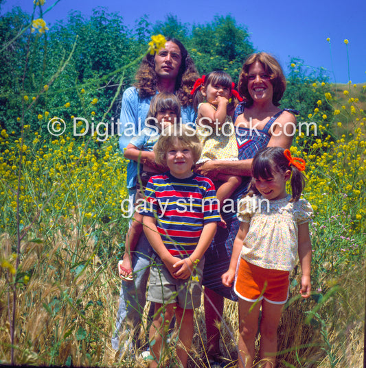 Portrait, The Pemberton's in a field of Yellow Flowers, CA, Analog, Color, Portraits, Groups