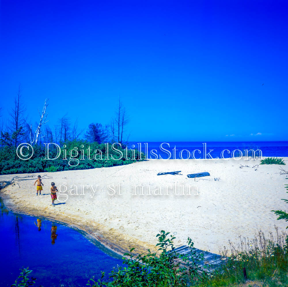 Sand Barge against Brilliant Blue Sky, Analog, Color, Michigan