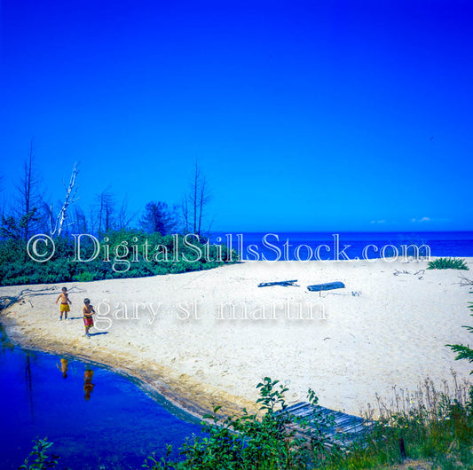 Sand Barge against Brilliant Blue Sky, Analog, Color, Michigan