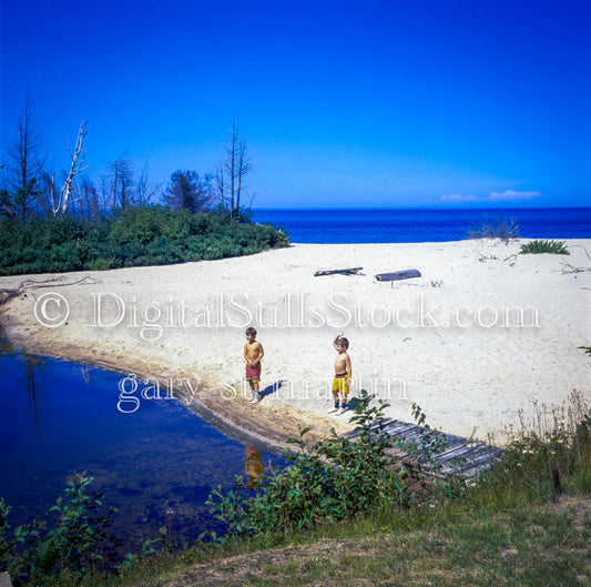 Nick and Josh on Sand Barge, Analog, Color, Michigan