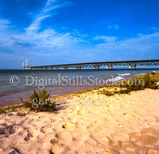 Mackinac Bridge from Sandy Beach, Analog, Color, Michigan