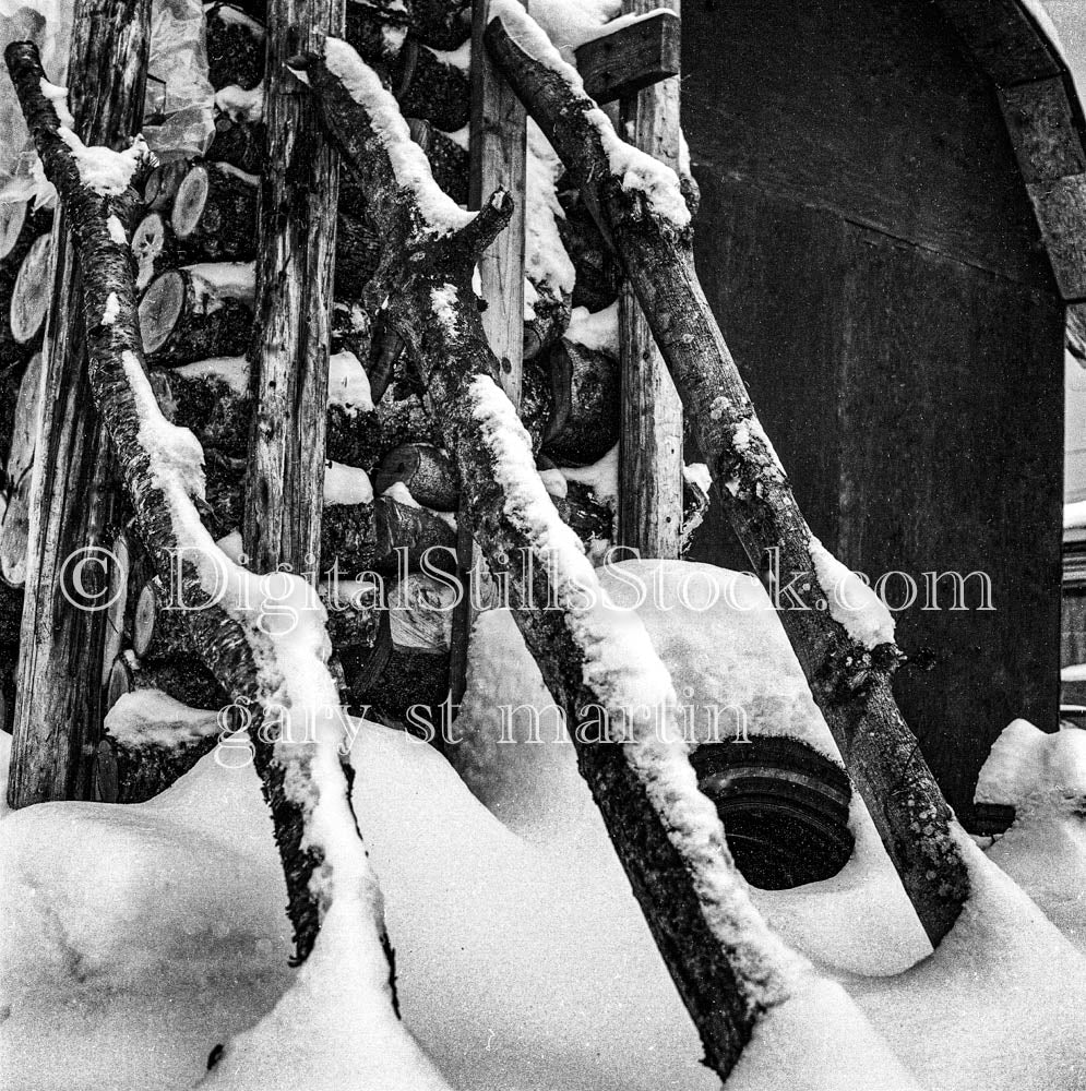 Winter Wood Pile in Munising, Analog, Color, Michigan