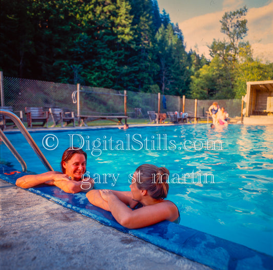 Maria and Lila at the pool, analog Oregon