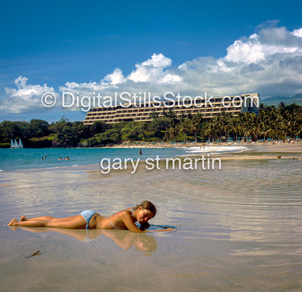 Carolyn relaxing along the shore, Hawaii, Analog