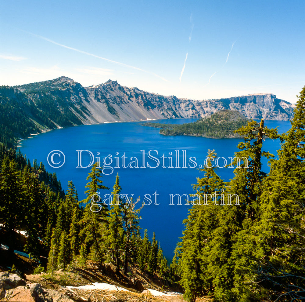 High up view of Crater Lake, Oregon, analog