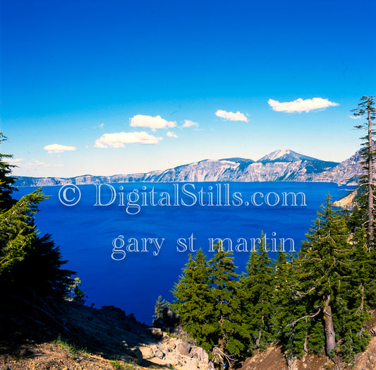 View of the mountains on Crater Lake, analog Oregon