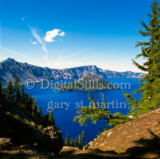 View of the Island in Crater Lake, analog Oregon