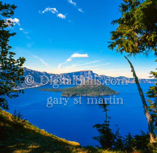 Looking down at Crater Lake, analog Oregon